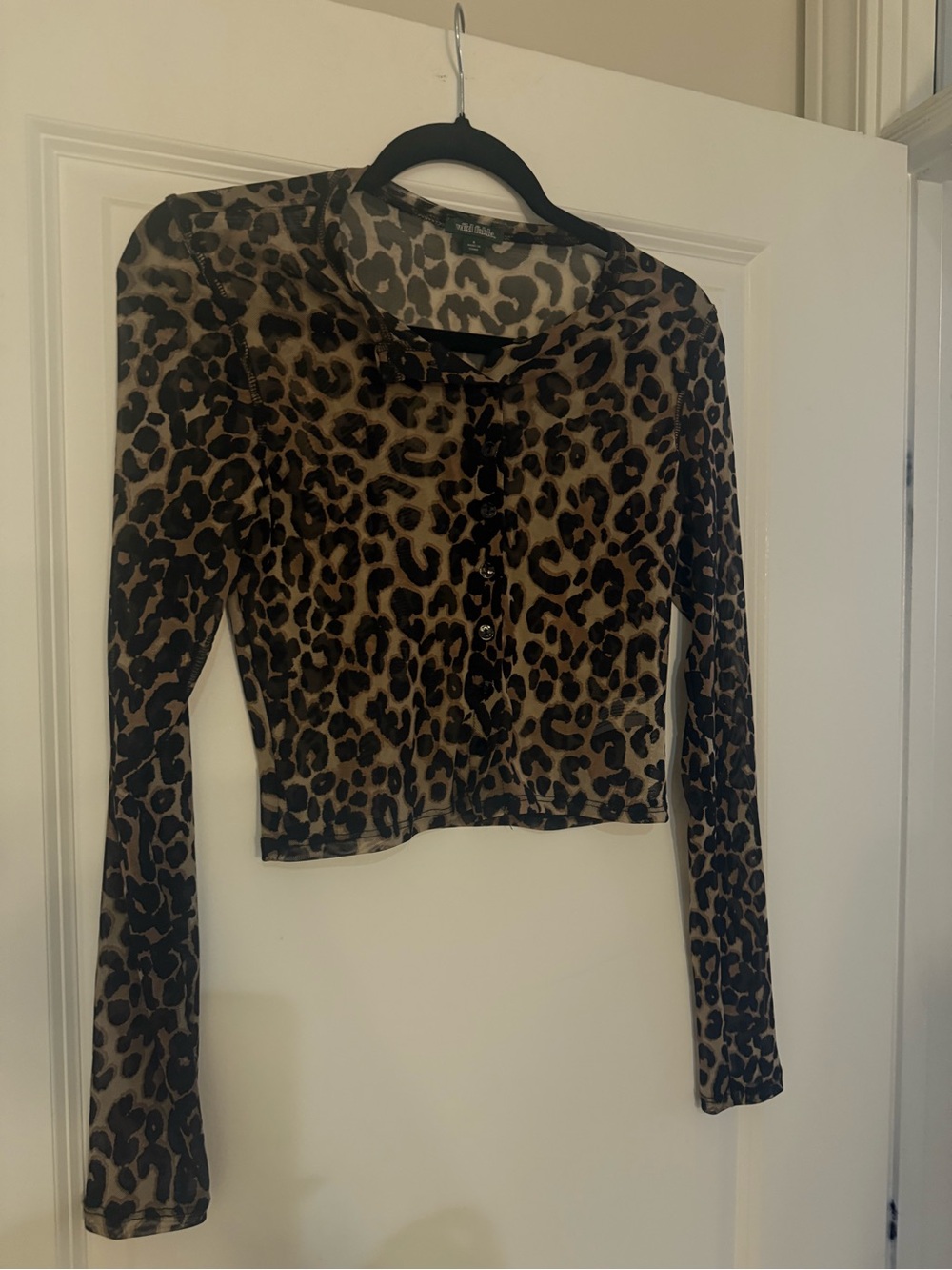 Leopard Print Long-Sleeve Crop Top - Brown/Black